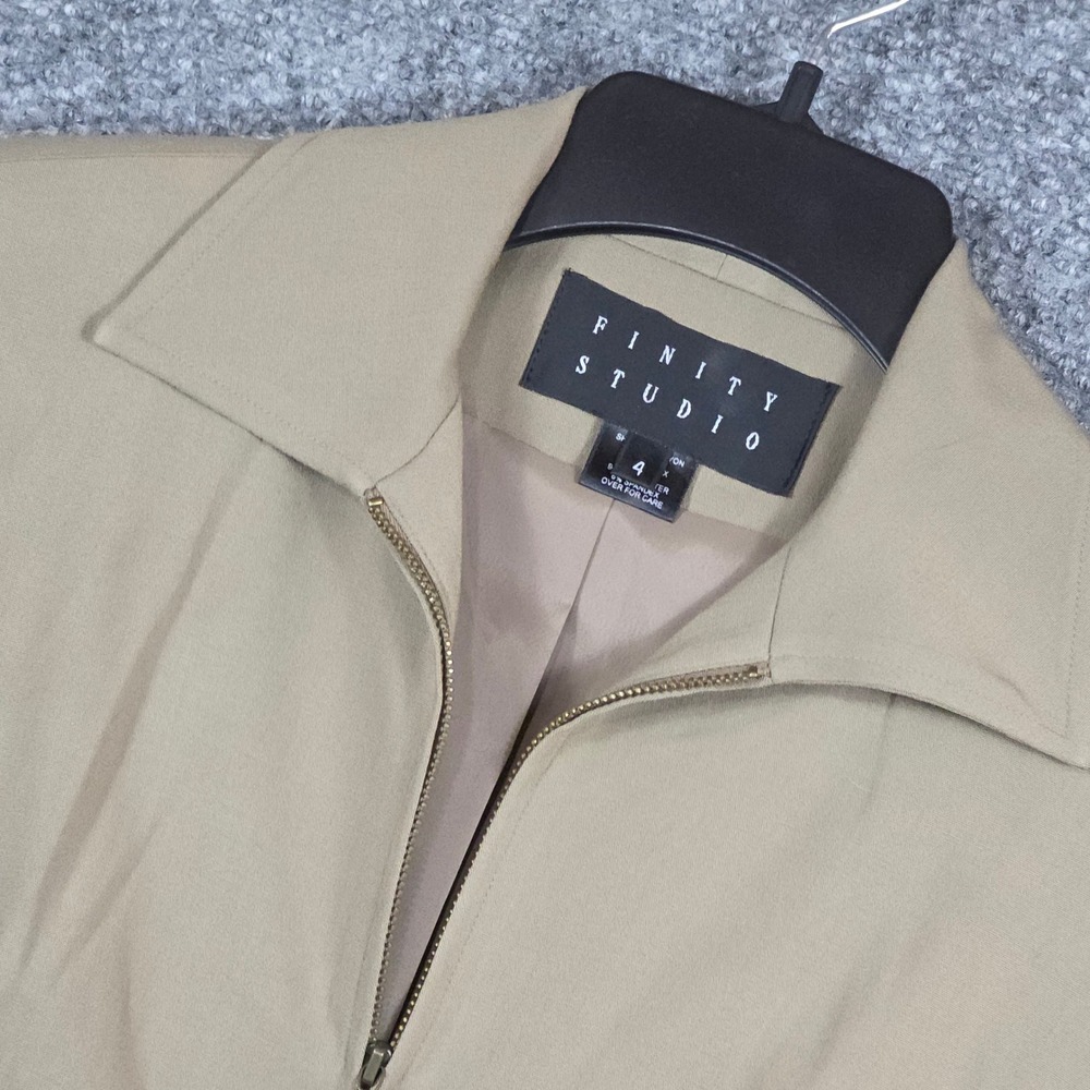 Vintage Finity Studio Women 4 Jacket Tan Full Zip Front Rayon Wool Blend
